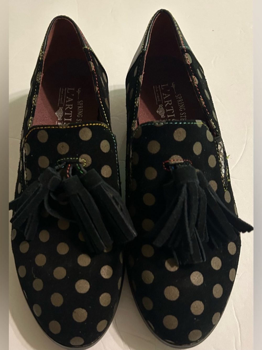 L’artiste Black Polka Dot Tassel Loafers